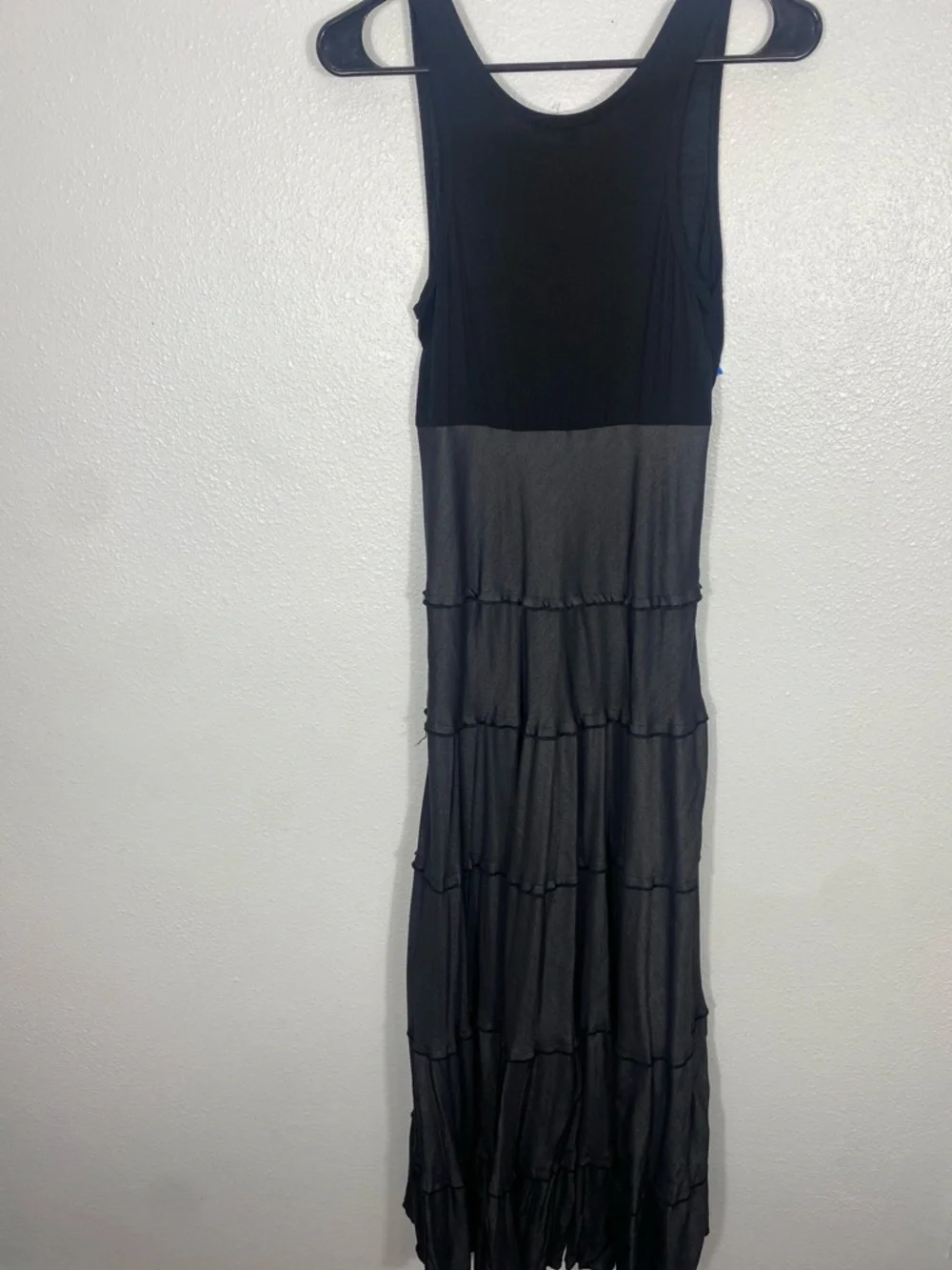 Sleeveless Black Top with Charcoal Tiered Maxi Skirt Karen by Kane Dress SizeS